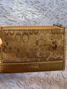 Coach Metallic Gold Card Case Key Pouch/Change Purse